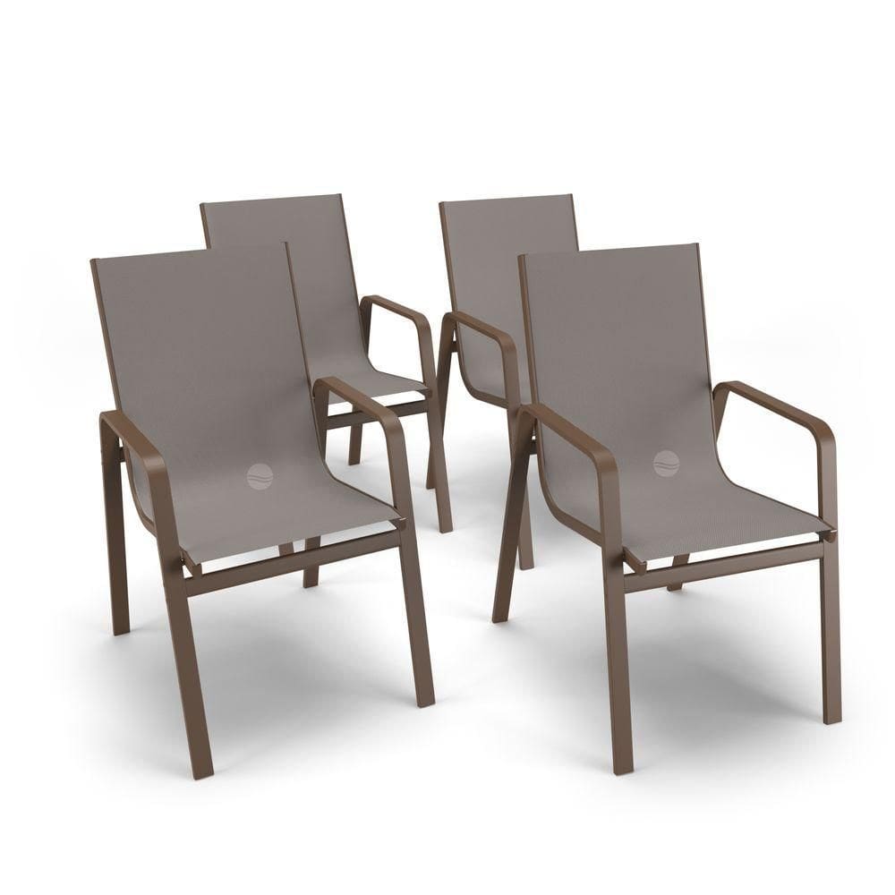 Kit 4 Cadeiras Miami Gourmet Alumínio Marrom Tela Fendi