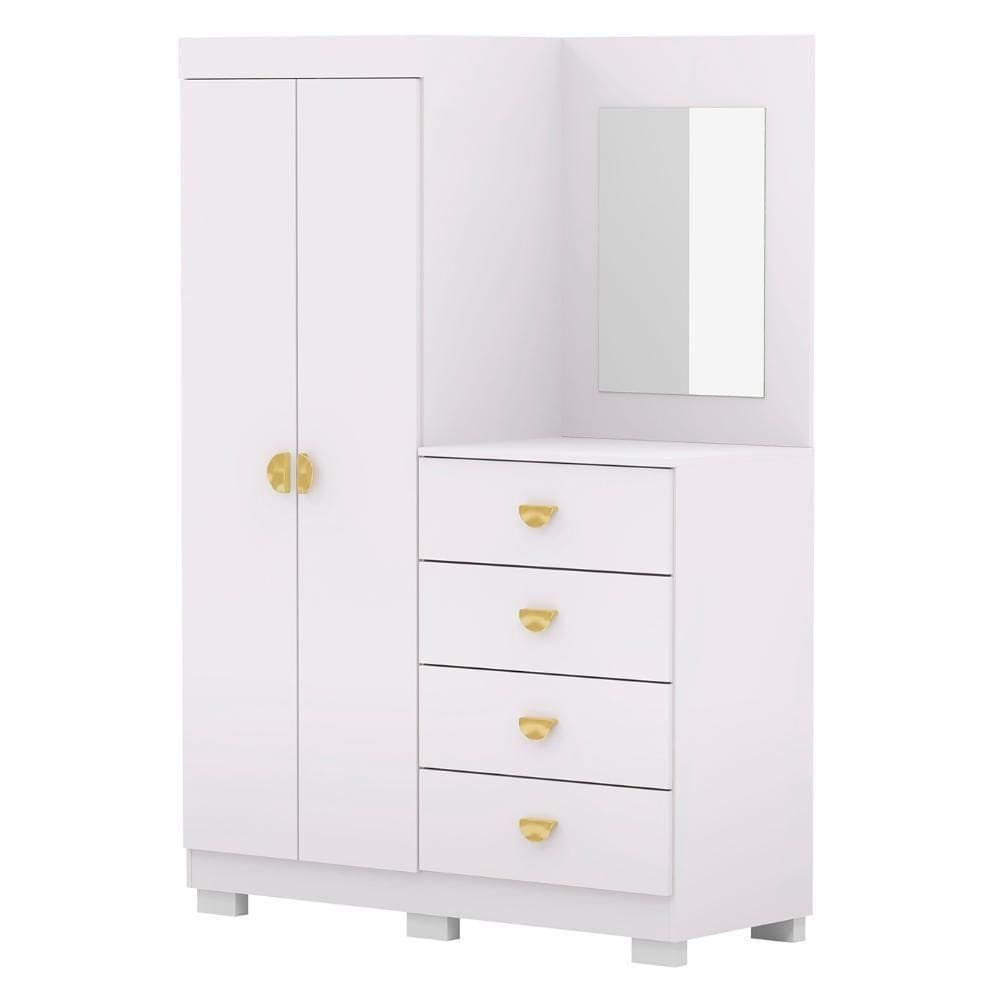Guarda Roupa Cômoda Com Espelho 120cm Cristal Branco - Vila Rica