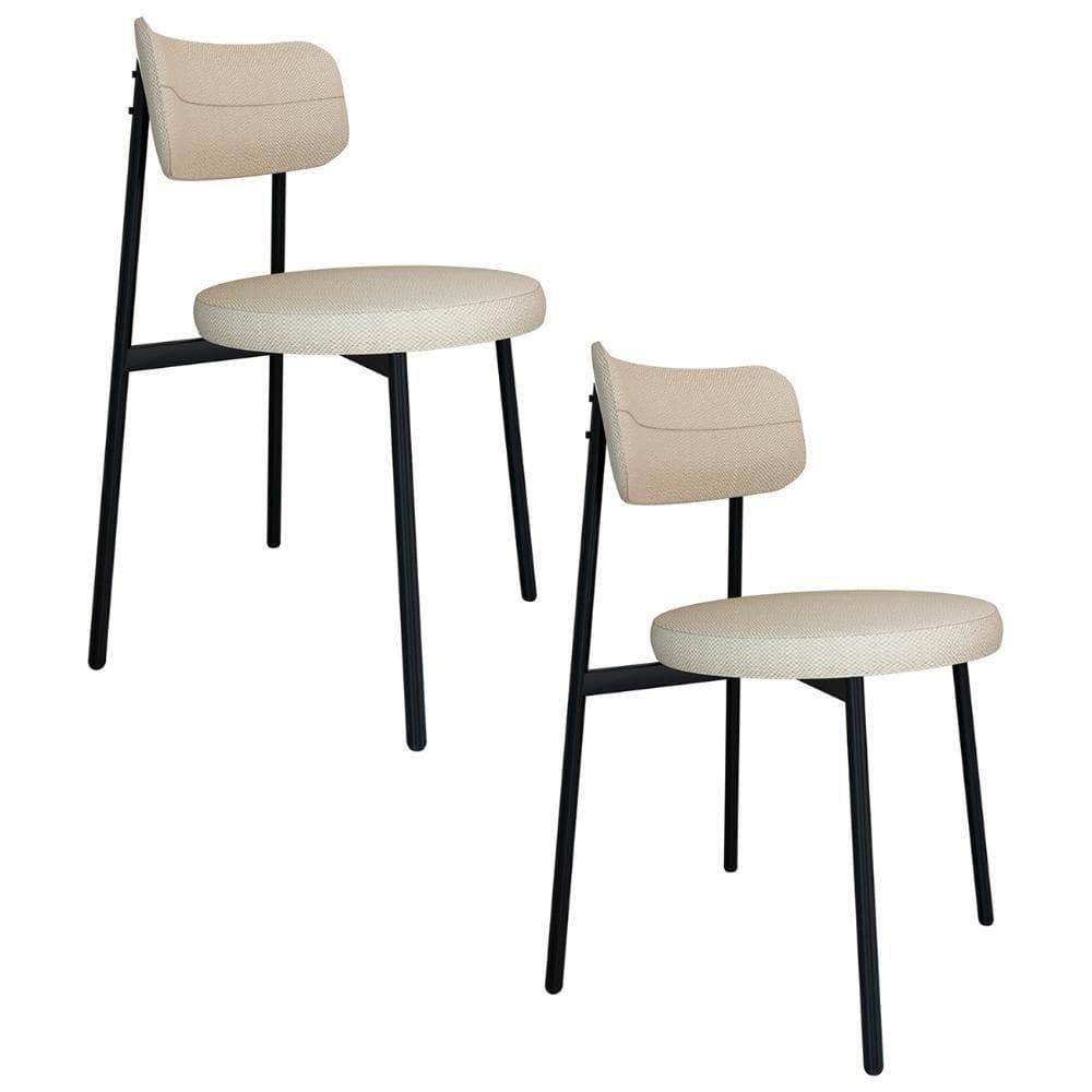 Cadeira De Jantar Estofada Kit 2 Nyka M25 Linho Areia - Mpozenato