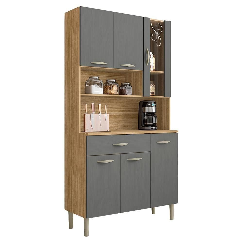 Kit Cozinha 6 portas 1 gaveta 91 Cm Golden Ktp Freijo Gris