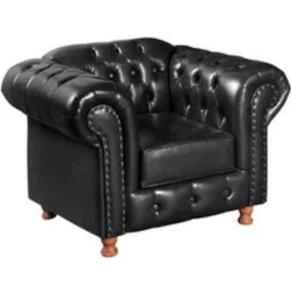 Poltrona Chesterfield Luís Xv Vintage Retrô Capitonê Couro Preto