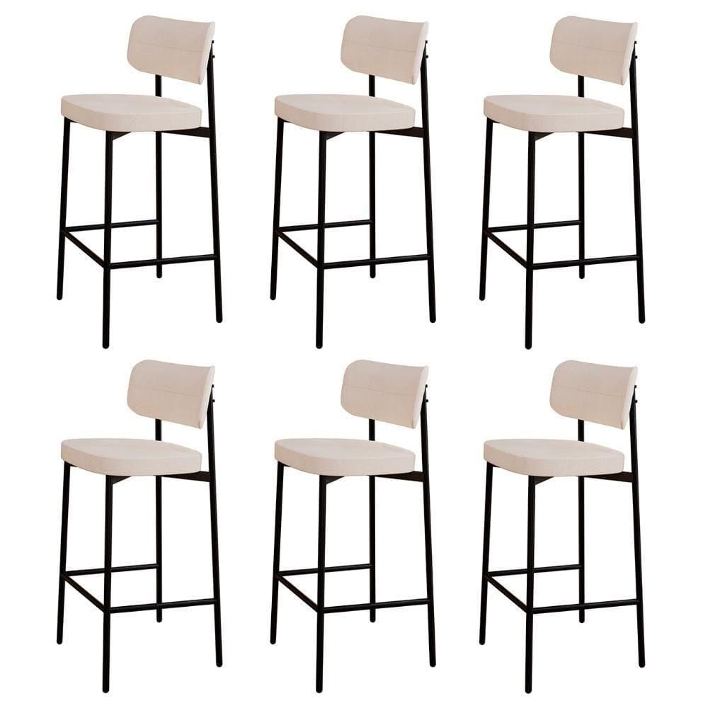 Banqueta Alta Bar Estofada Kit 6 Ella M25 Linho Palha - Mpozenato