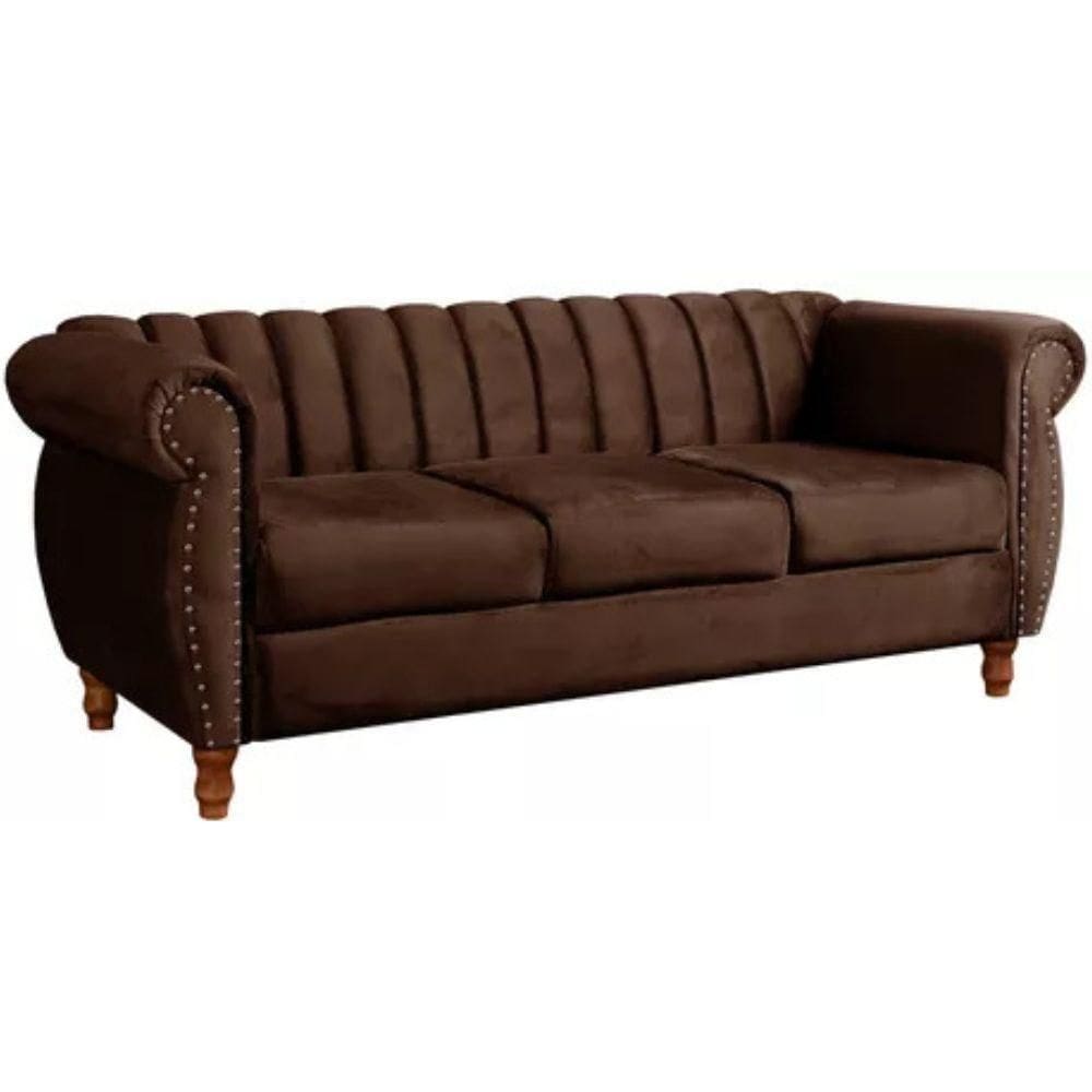 Sofá Chesterfield 3 Lugares Realeza Vintage Retrô Veludo Marrom