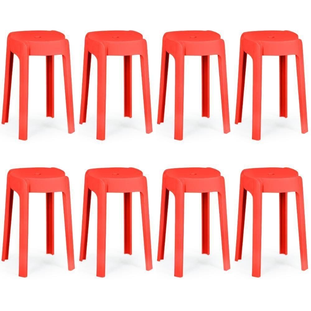 Kit 8 Banquetas Baixa Empilhável Nordica - Vermelho