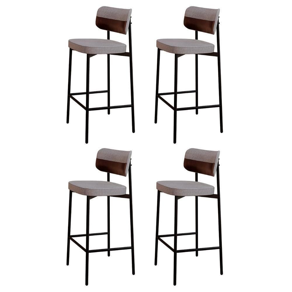 Banqueta Alta Bar Estofada Kit 4 Ella M25 Linho Cinza Cl-café - Mpozenato