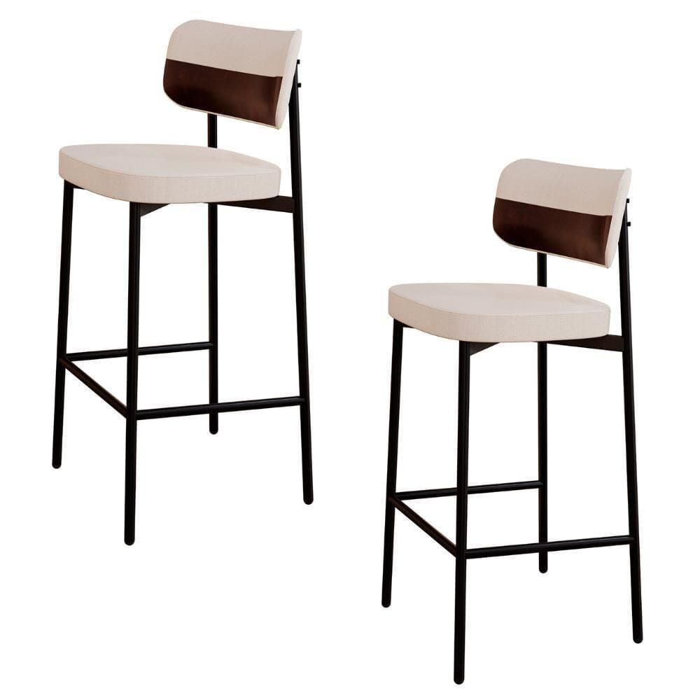 Banqueta Alta Bar Estofada Kit 2 Ella M25 Linho Palha-café - Mpozenato