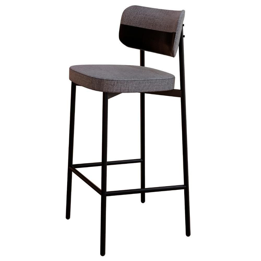 Banqueta Alta Bar Estofada Ella M25 Linho Cinza-preto - Mpozenato