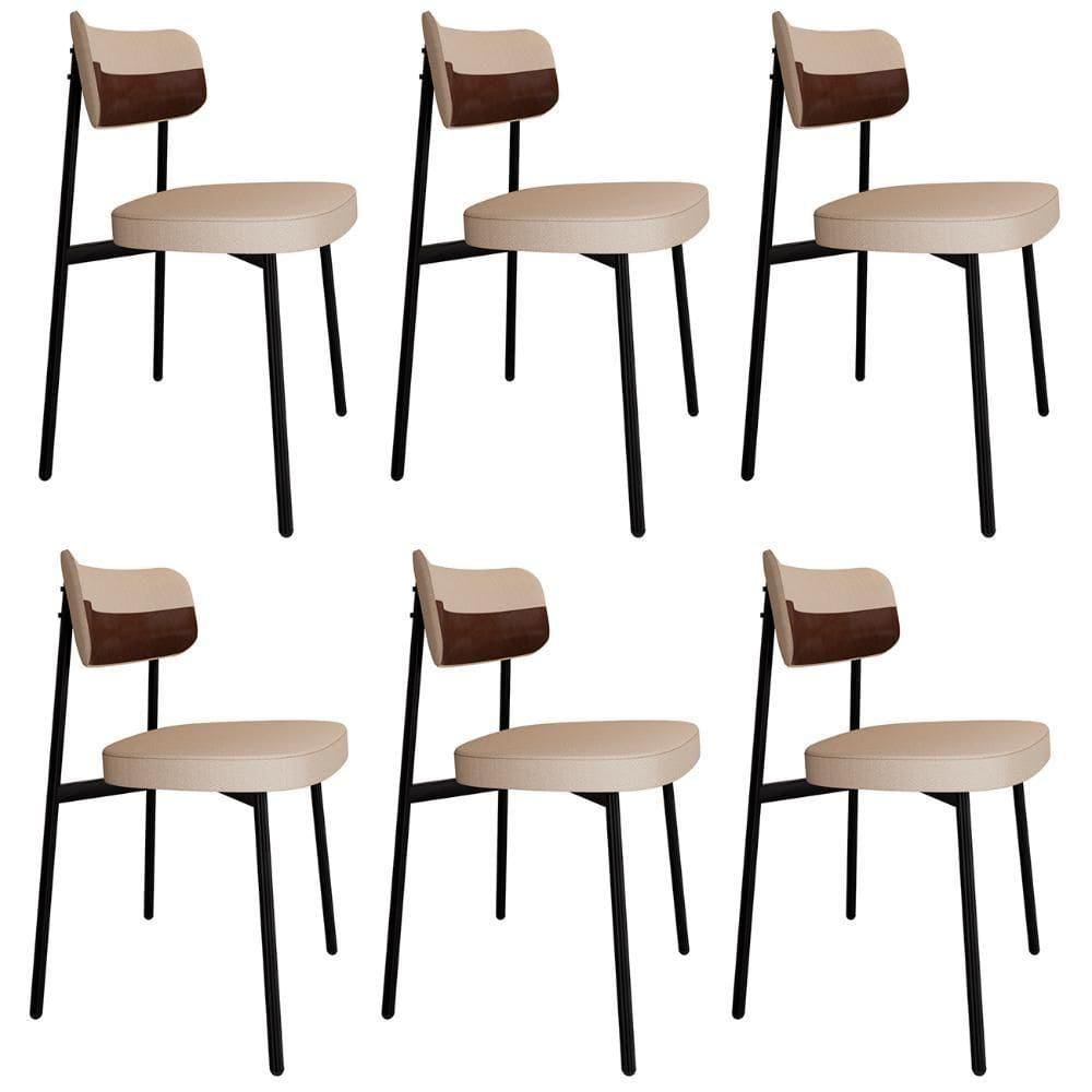 Cadeira De Jantar Estofada Kit 6 Ella M25 Linho Areia-marrom - Mpozenato