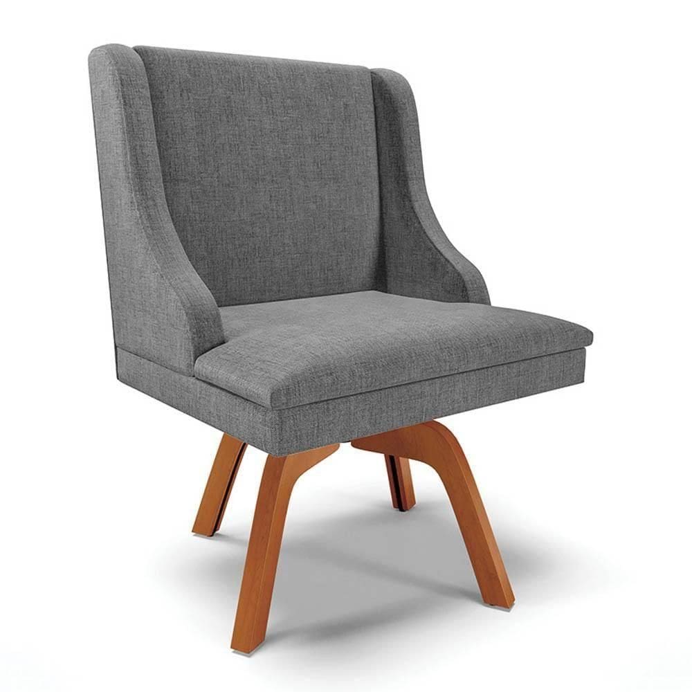 Cadeira Estofada Para Sala De Jantar Base Giratória De Madeira Lia Linho Grafite - Ibiza