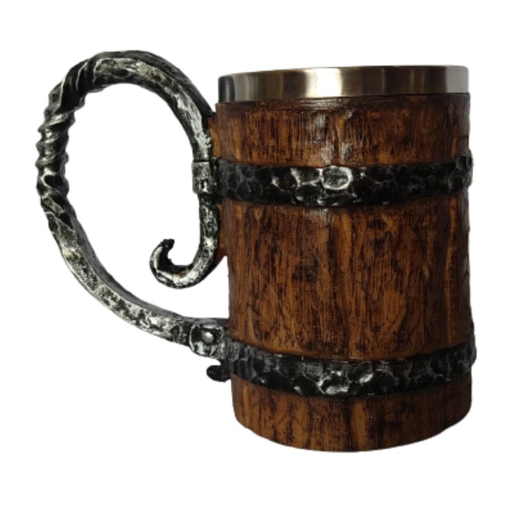 Caneca Resinada Barril Medieval Madeira Rustica Grande 600Ml