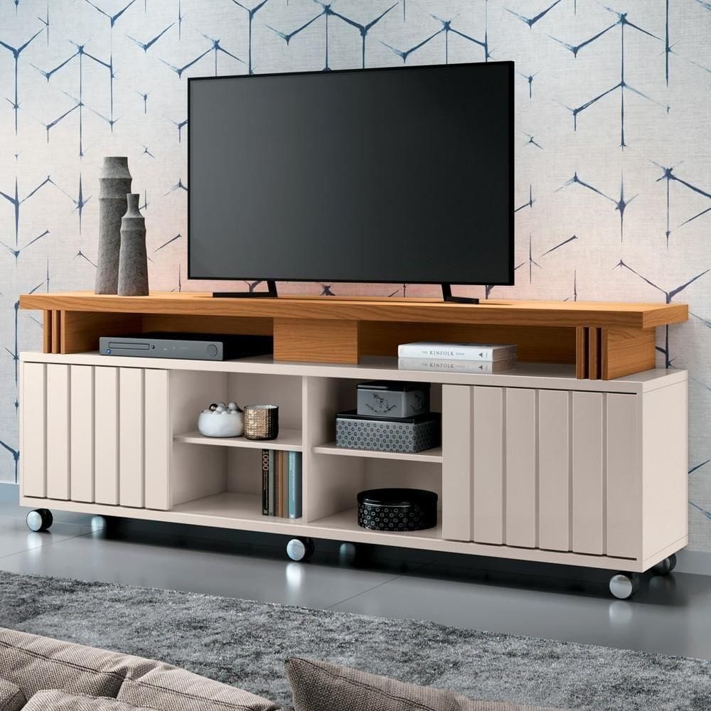 Rack Bancada De 70 Pol 180cm Briz Off White/cinamomo - Hb Móveis