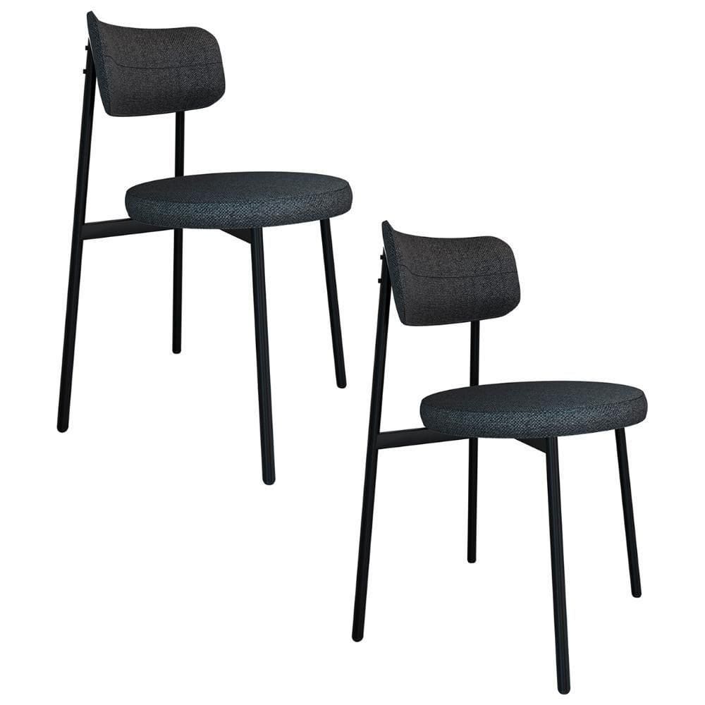 Cadeira De Jantar Estofada Kit 2 Nyka M25 Linho Grafite - Mpozenato