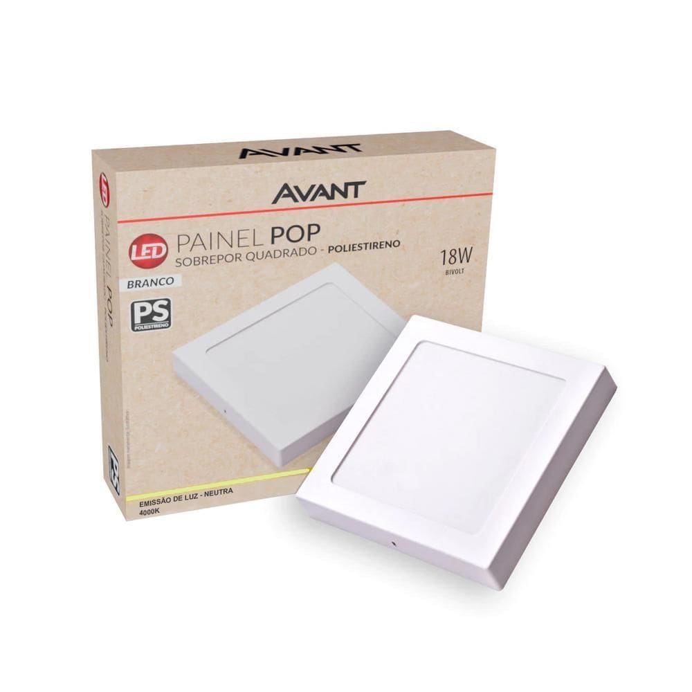 Painel Led Sobrepor Quadrado 21X21Cm 18W 4000K Bivolt Avant