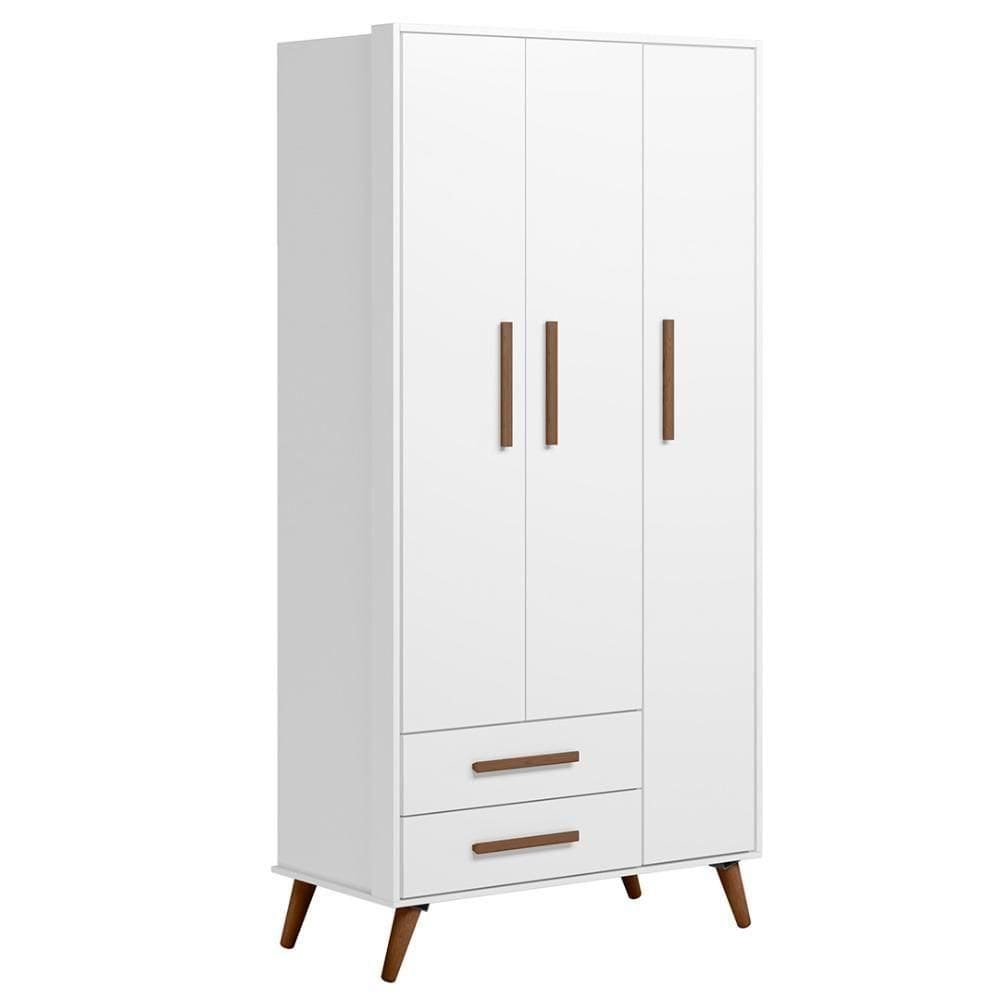 Guarda Roupa Infantil 3 Portas Retrô Branco - Qmovi