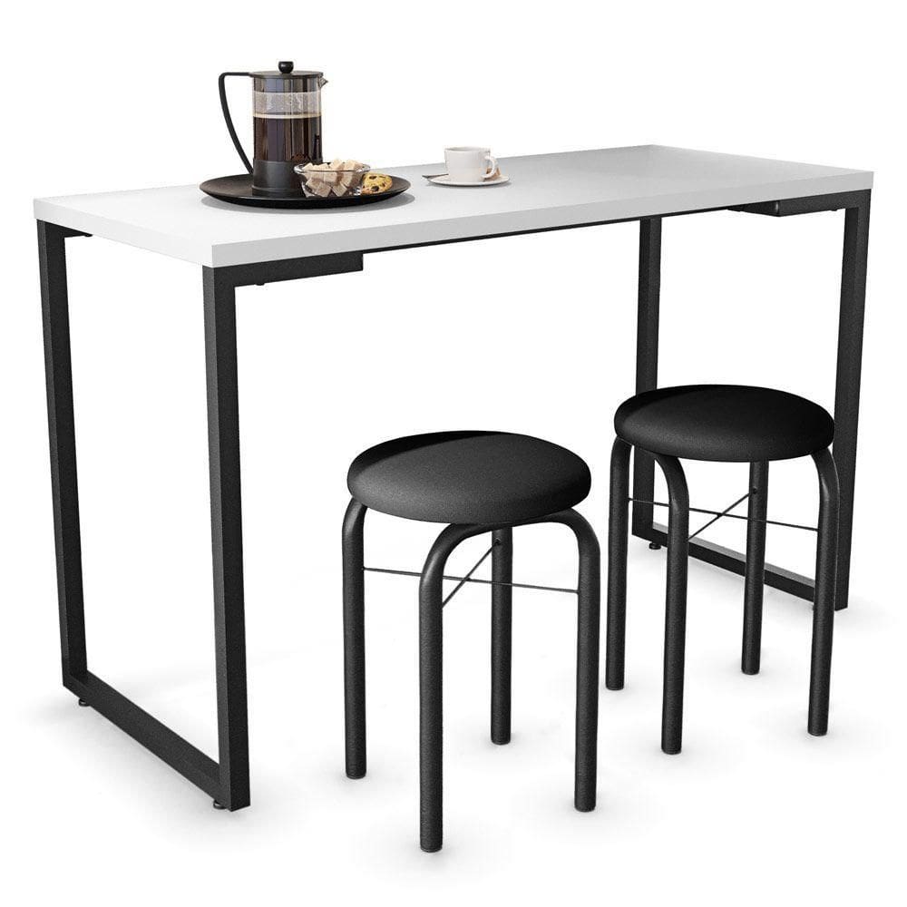 Mesa De Cozinha Bistrô Porto Branco 120cm Com 2 Banquetas Industriais Maviê Preto