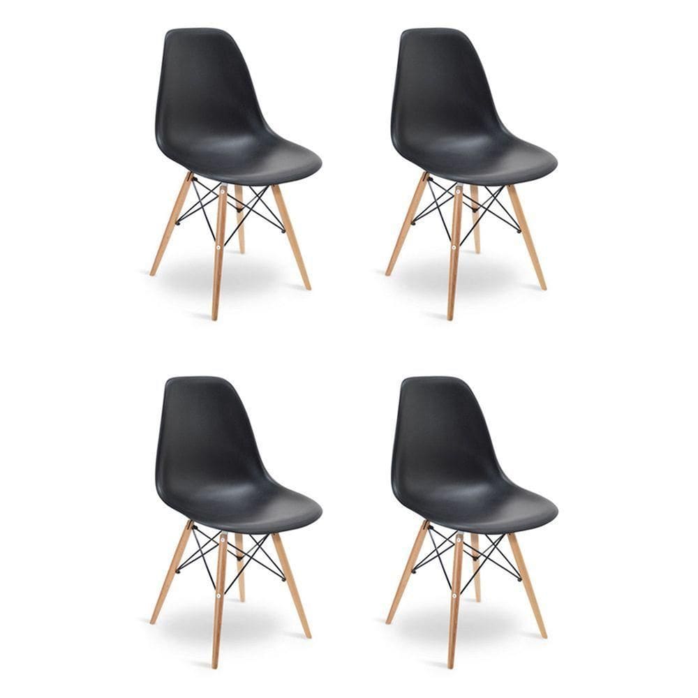 Cadeira Para Sala De Jantar Kit4 Eiffel Eames Preto Base Madeira R02 - D`rossi