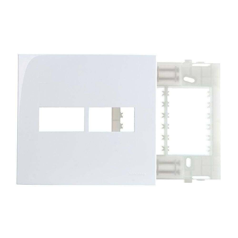 Placa Com Suporte Margirius Sleek 4x4 Para 2 Módulos Horizontais Branca