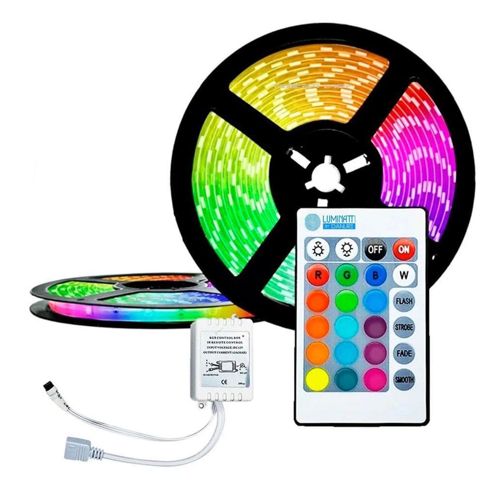 Fita Led Rgb 5050 Rolo Ip20 + Controle + Fonte Bivolt 25W