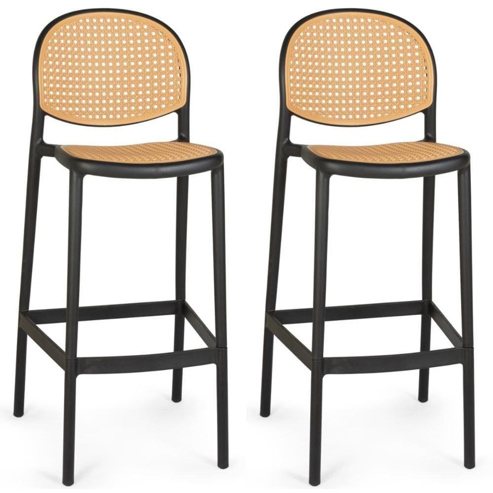 Kit 2 Banqueta Alta Com Encosto Roma Em Polipropileno - Preto