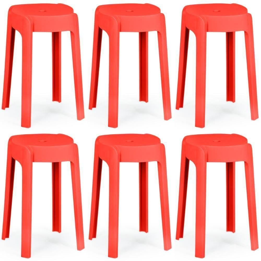 Kit 6 Banquetas Baixa Empilhável Nordica - Vermelho