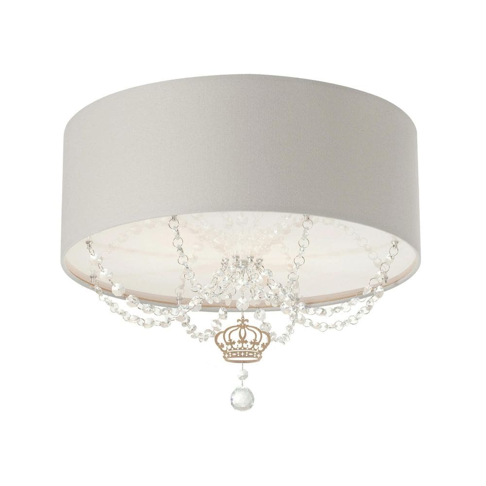 Plafon Coroa Com Cristal Quarto Bebê 40X15 Cinza