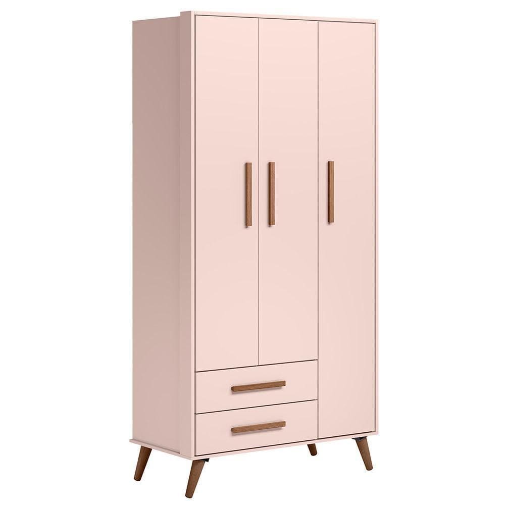 Guarda Roupa Infantil 3 Portas Retrô Rosa - Qmovi
