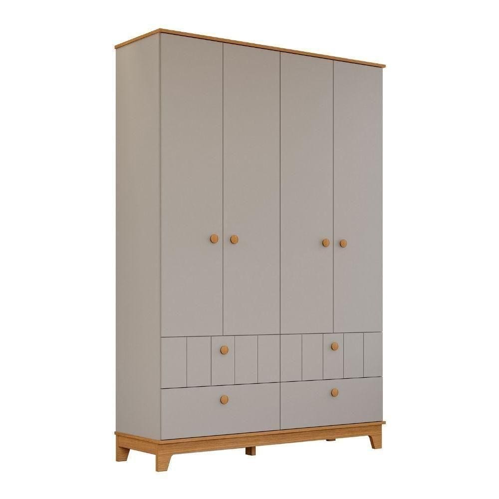 Guarda Roupa Infantil MDF 4 Portas 4 Gavetas Puxadores Madeira Maçica Biscoito Permobili Fendi/Nature