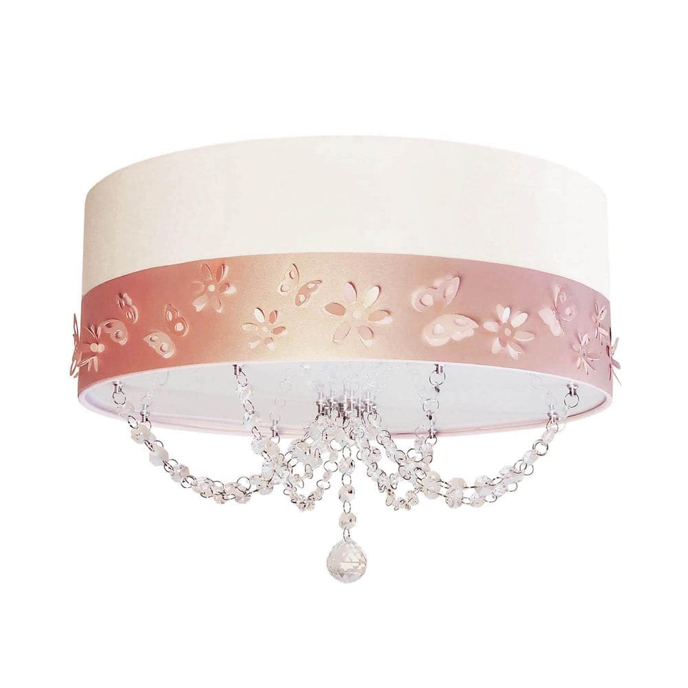 Luminária Pendente Cristal Branco 50x15 c/ Faixa Rosa