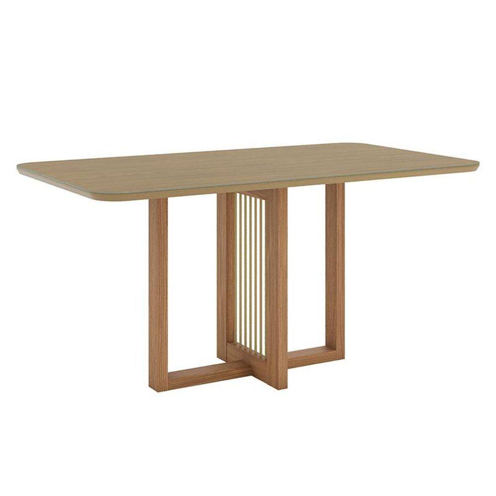 Mesa de Jantar Natalí 160 cm Canto Arredondado com Vidro Nature - Henn