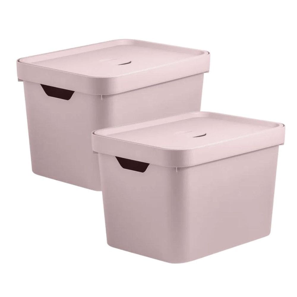 Kit 2 Caixas Organizadora 18 Litros Multiuso Cesto - Rosa