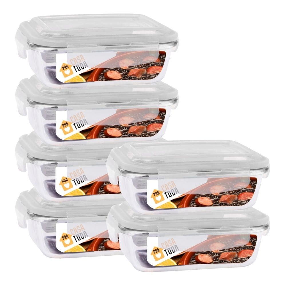 Jogo Com 6 Potes Vidro Tampa Silicone Hermetica 370ml Marmitas