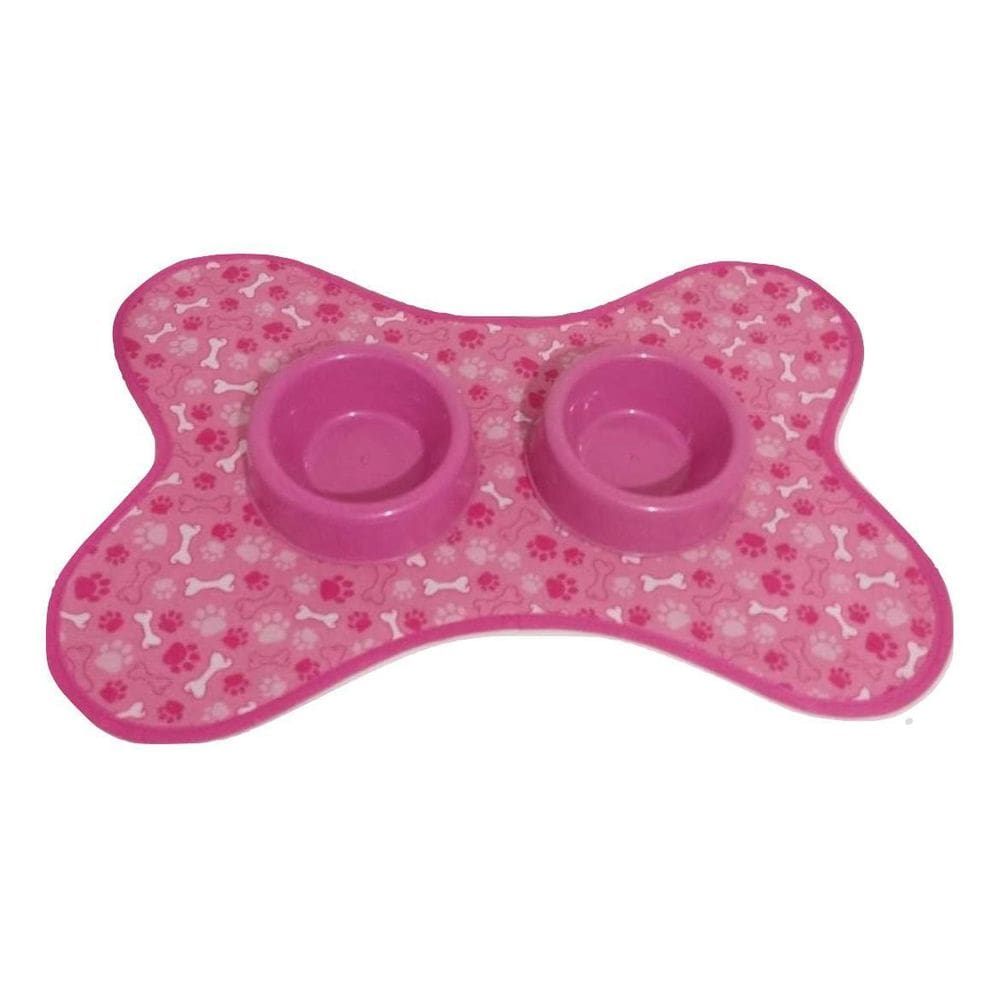 Kit Tapete Comedouro/Bebedouro Rosa Ossinhos