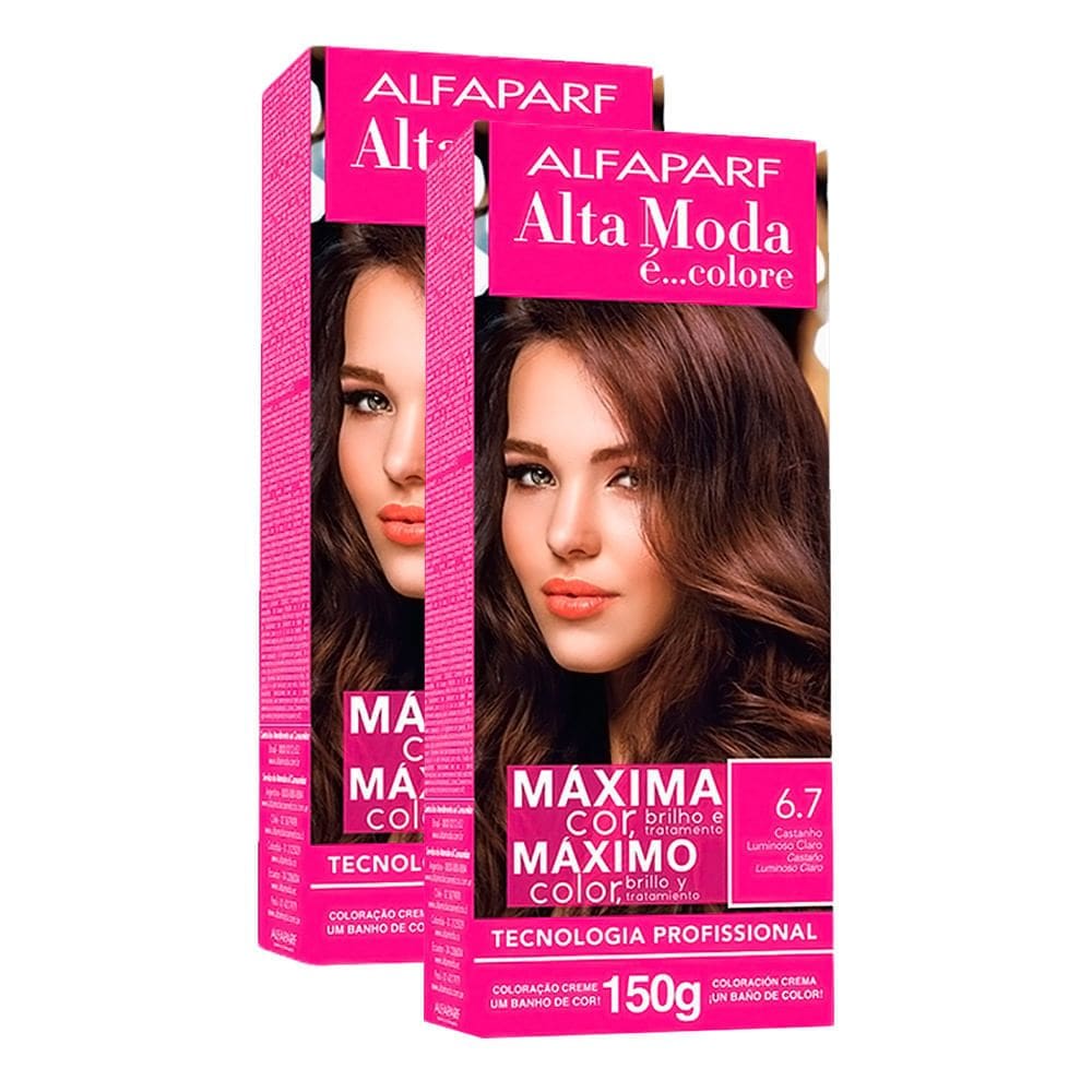 Kit 2X Tintura Creme Altamoda Alfaparf Castanho Luminoso Claro 6.7