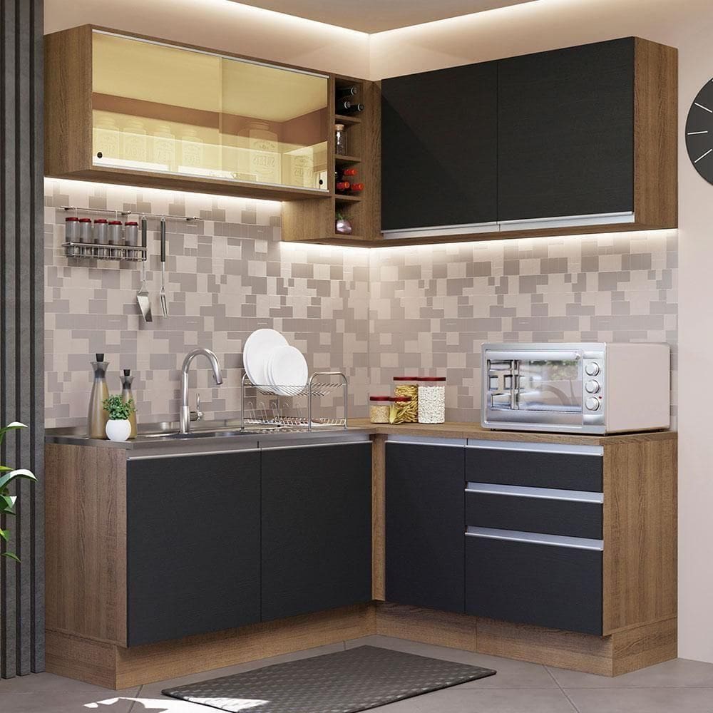 Cozinha Completa 329002 Com Armário E Balcão Rustic/Preto