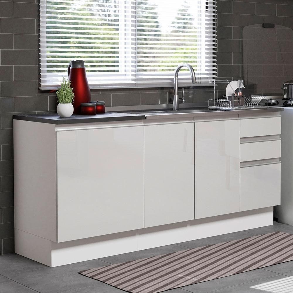 Kit Com 2 Balcões De Cozinha Frentes Branco Brilho Branco