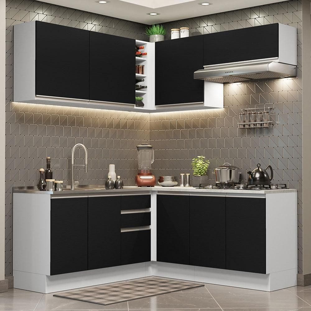 Cozinha Completa 349003 Com Armário E Balcão Branco/Preto