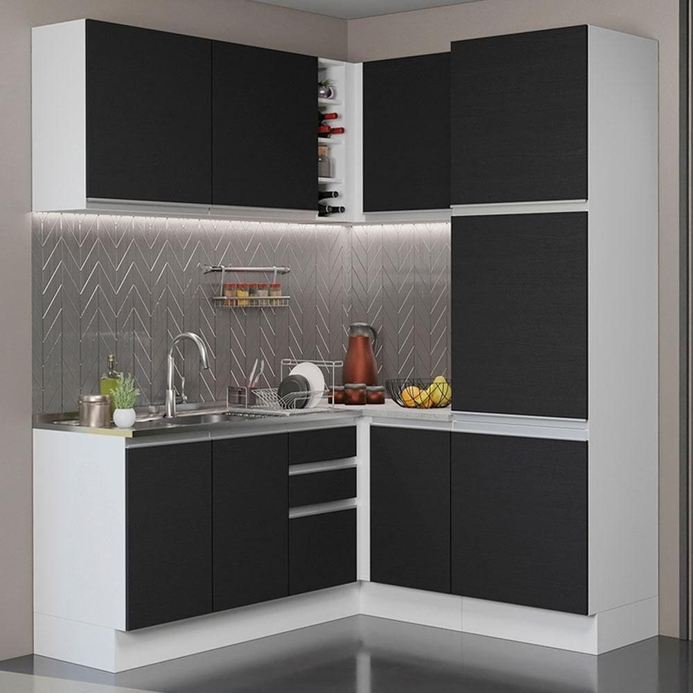 Cozinha Completa 329001 Com Armário E Balcão Branco/Preto