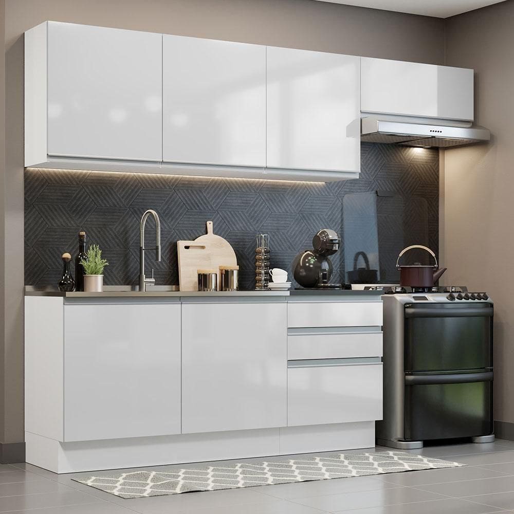 Cozinha Completa 260003 Com Armário E Balcão Branco Brilho