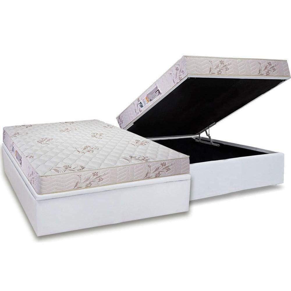 Cama Box Baú Casal: Colchão Espuma D33 Supreme Floral Pró Saúde + Base White(138X188)