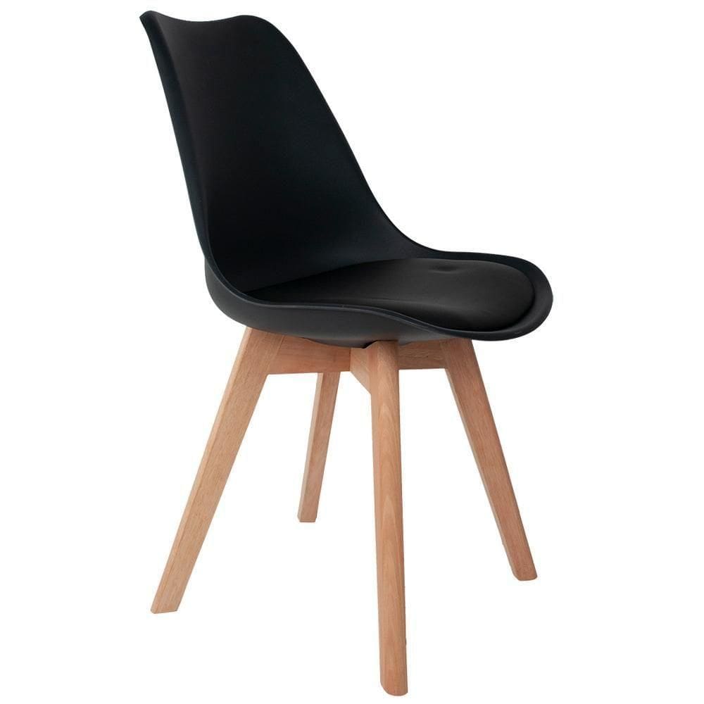 Cadeira De Jantar Ayla Com Base De Madeira E01 Preto