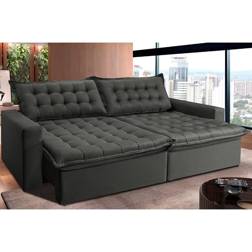 Sofá Retrátil Reclinável E Cama 2,15m Cama Inbox Flex Suede Velusoft Cinza