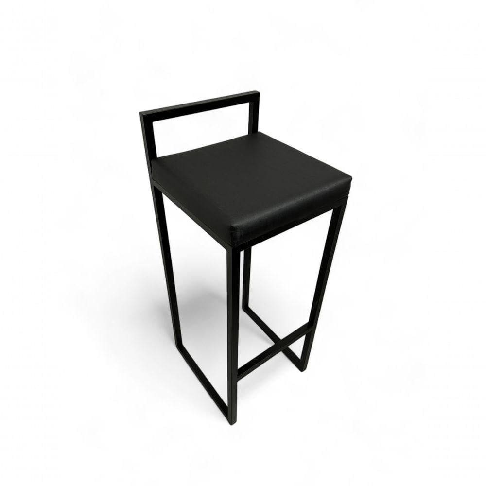 Banqueta Quadro Com Encosto Estofada Preto - 65cm