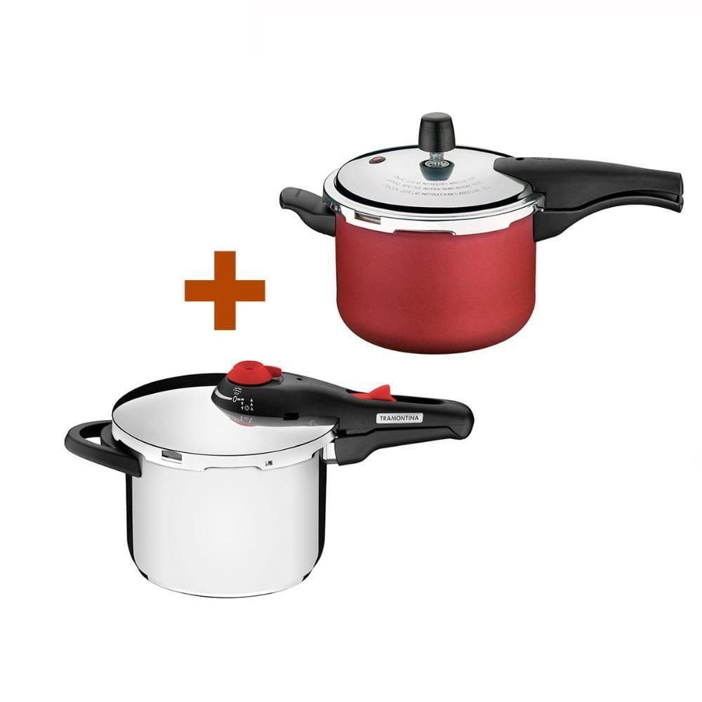 Panela Pressão 6L Aço + Panela Pressão 4,5L Verm Tramontina