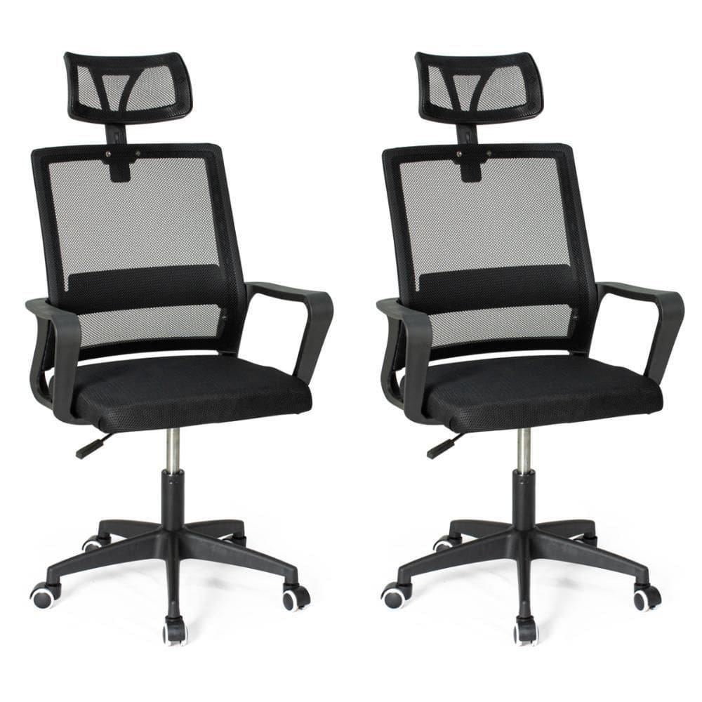 Kit 2 Cadeiras De Escritório Giratória Executiva Pro Com Regulagem De Altura - Preto