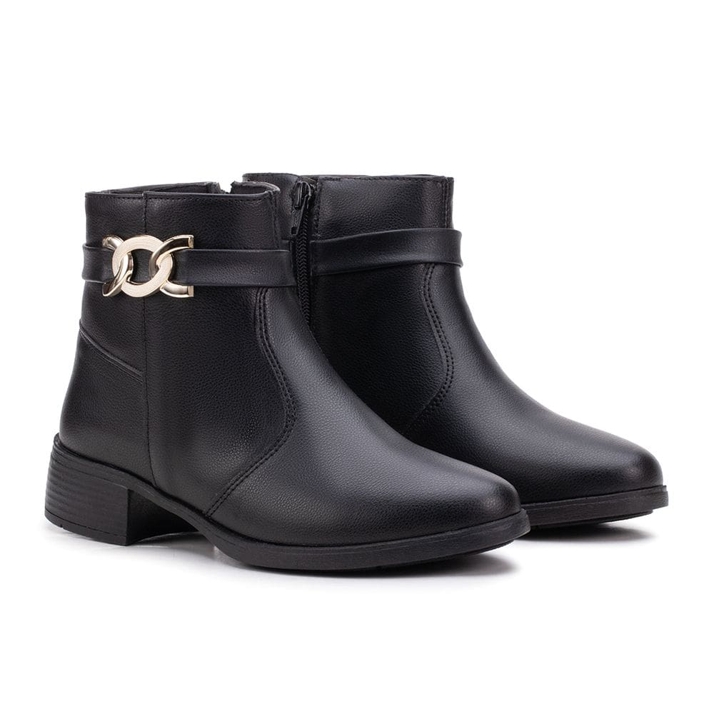 Bota Feminina Salto Confortável Cano Curto Couro