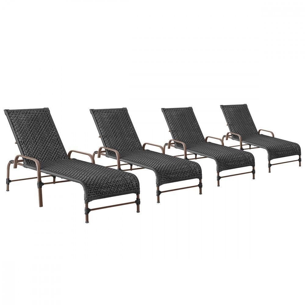 4 Espreguiçadeiras Reclinavel Catar Marrom Corda Nautica Preto