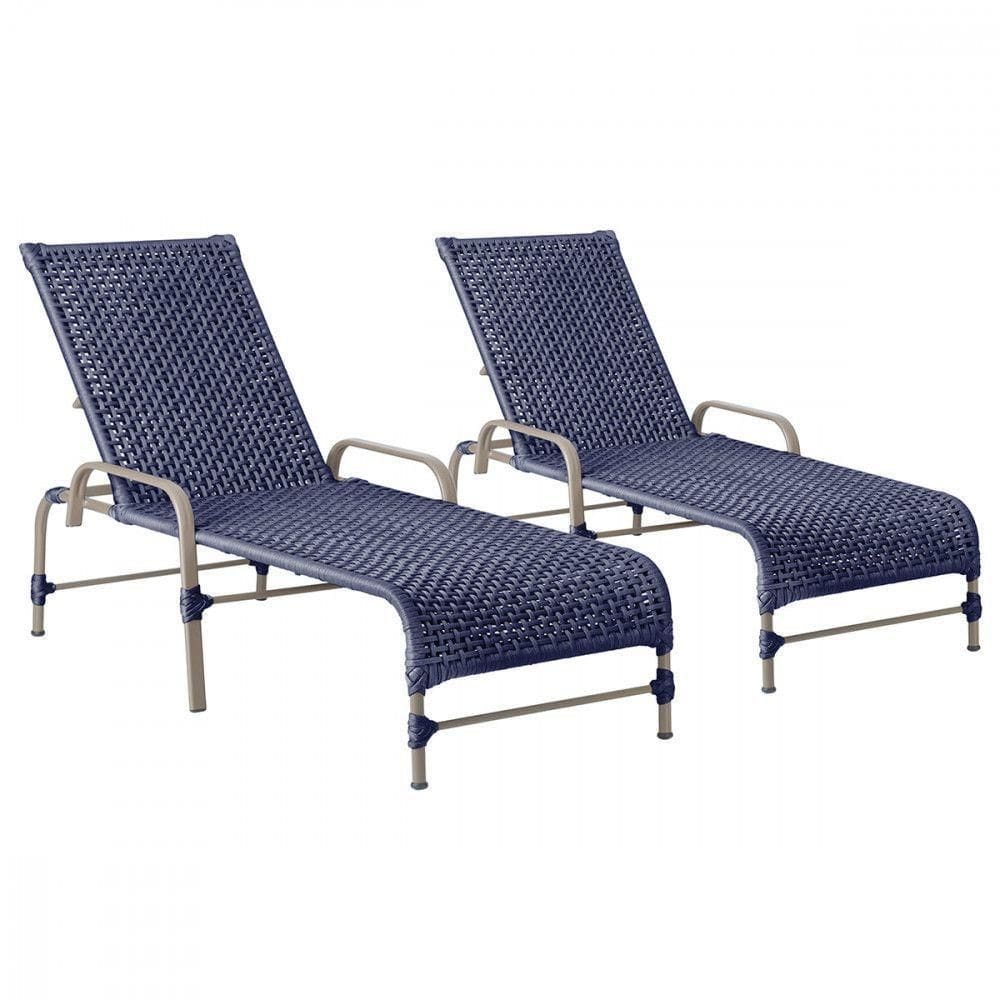 2 Espreguiçadeiras Reclinavel Catar Fendi Trama Azul