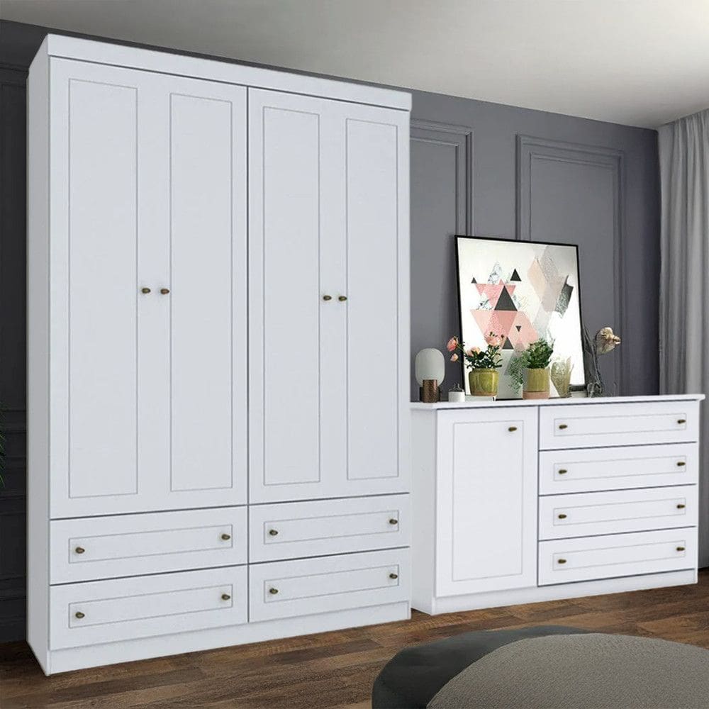 Conjunto Quarto Henn Americana 2 Peças 5 Portas 8 Gavetas