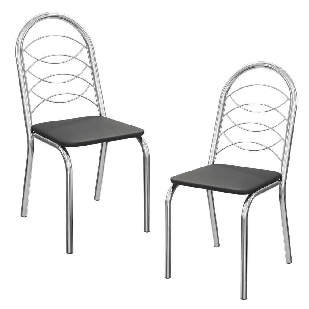 Kit 2 Cadeiras Cromada Sala Jantar 2C009CR Corino Kappesberg Preto
