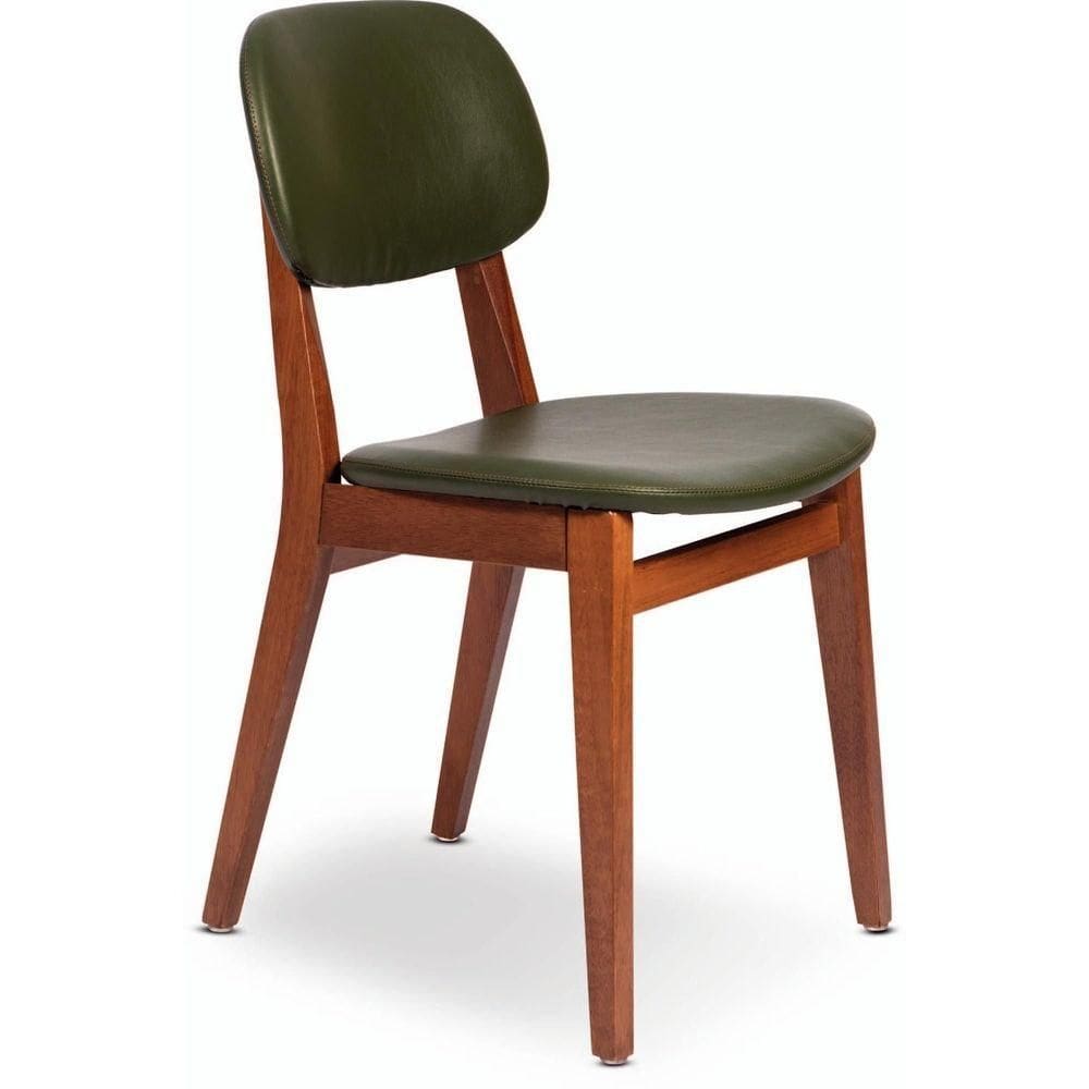 Cadeira De Madeira Tramontina London Em Tauarí Amêndoa Sem Braços Com Estofado Verde Tramontina